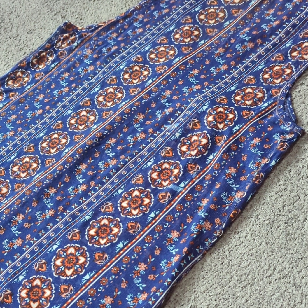 Bohemian Floral Sleeveless Blue Stretch Top - Picture 14 of 16